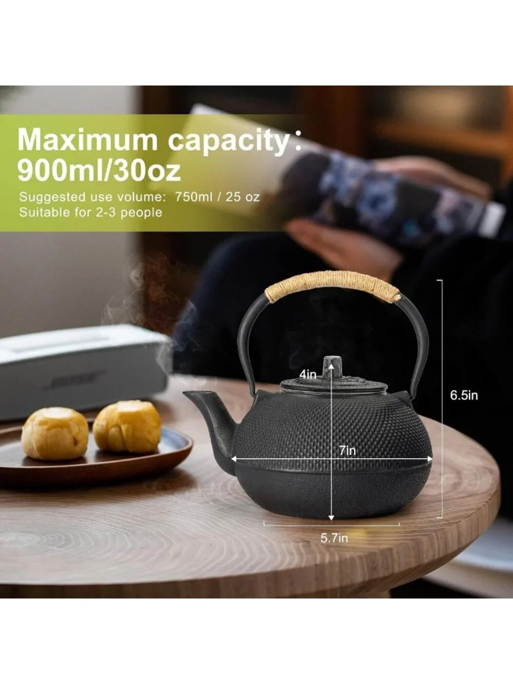 Elegant Cast Iron Teapot with Stainless Steel Infuser - 30 oz, Stovetop Safe